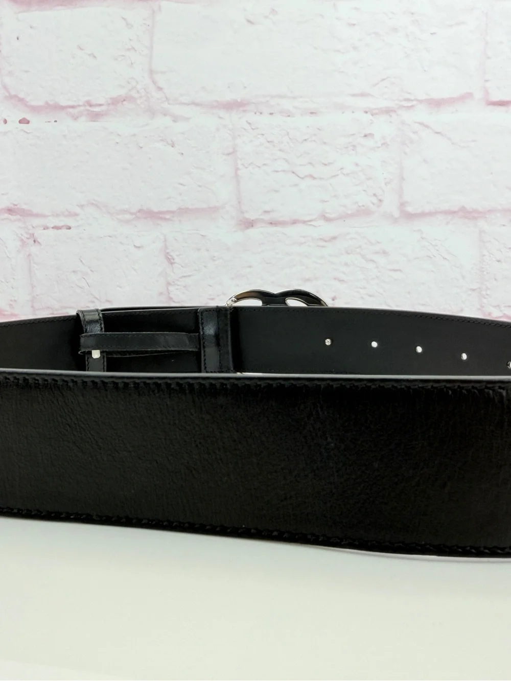 Authentic Gucci Marmont Wide Double GG Black Leather Belt 400593 80/32